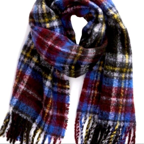 Plaid Boulce Yarn Colorful Super Soft Long Tassel Trim Winter Scarf NEW - Picture 2 of 4
